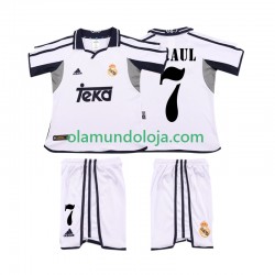 Camisola Real Madrid RAUL 7 2001 Retro Criança Equipamento Primeiro 2002 Manga Curta